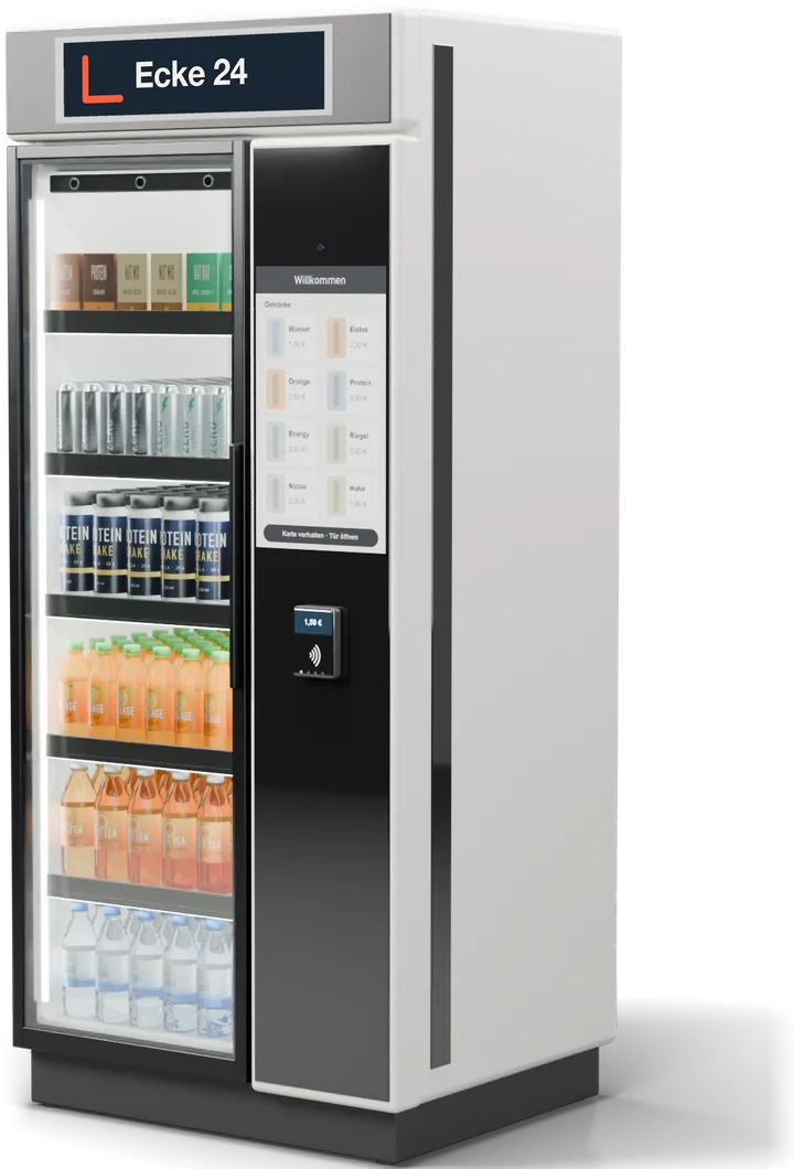 AI-Automat mit Glastür und Touchscreen, Ecke-24-Logo